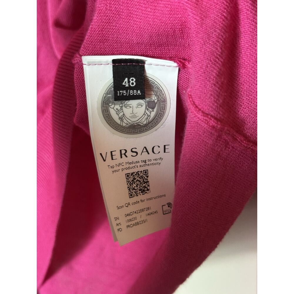 Versace Sweater Womens XXL 48 Fuchsia Pink Greca Logo 046D7422EB728 Luxury Italy - Picture 3 of 11